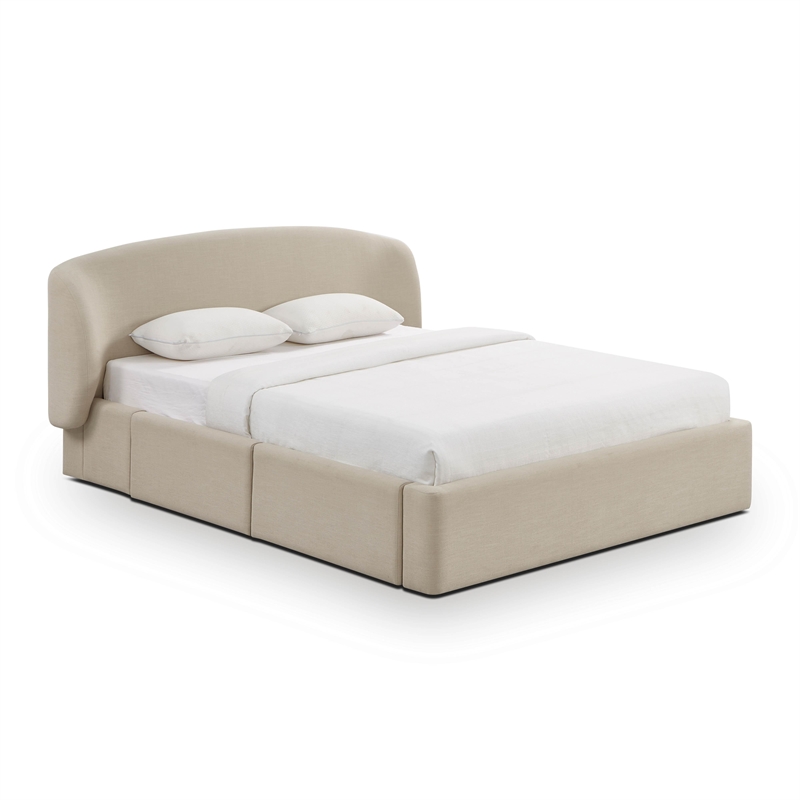 Pemberly Row Contemporary Taupe Upcycled Linen Queen Storage Bed