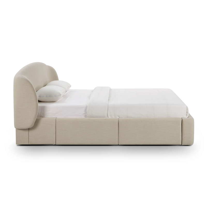 Pemberly Row Contemporary Taupe Upcycled Linen Queen Storage Bed
