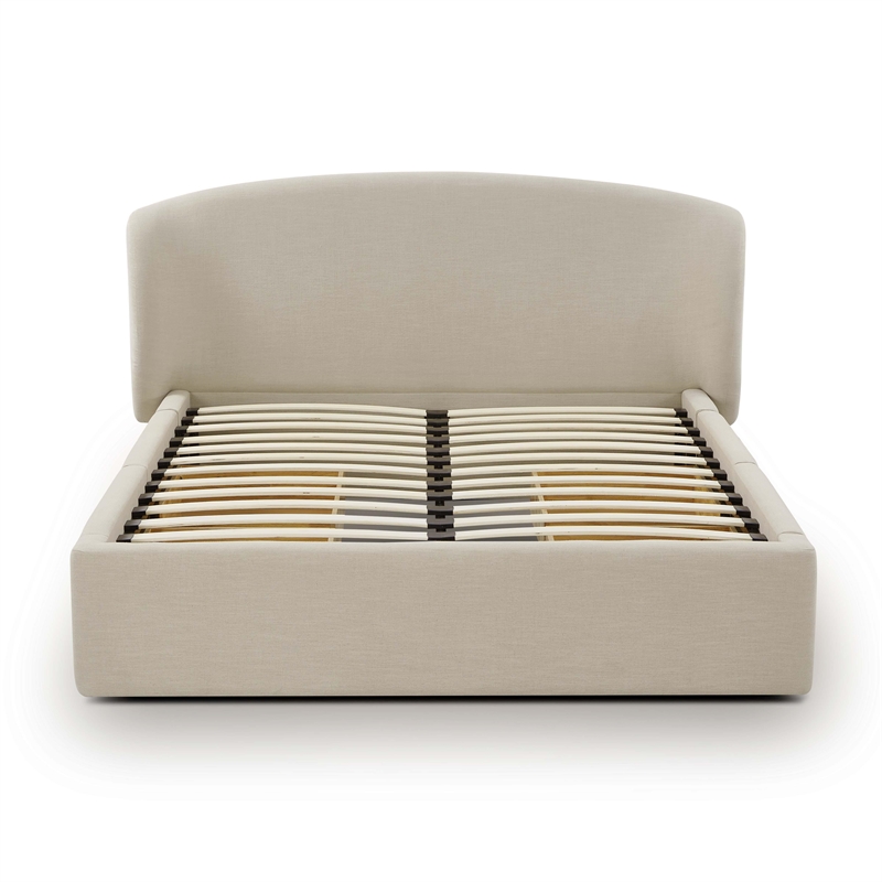 Pemberly Row Contemporary Taupe Upcycled Linen Queen Storage Bed