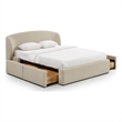 Pemberly Row Contemporary Taupe Upcycled Linen Queen Storage Bed