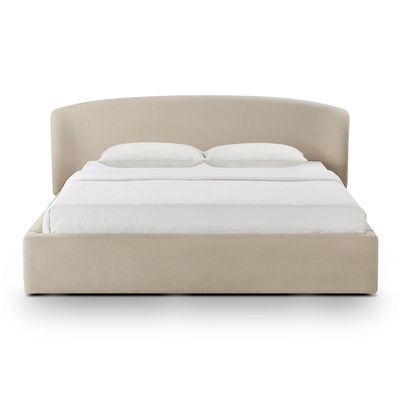 Pemberly Row Contemporary Taupe Upcycled Linen King Storage Bed