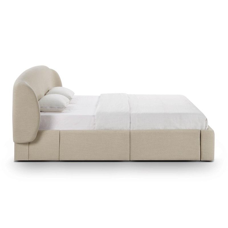 Pemberly Row Contemporary Taupe Upcycled Linen King Storage Bed