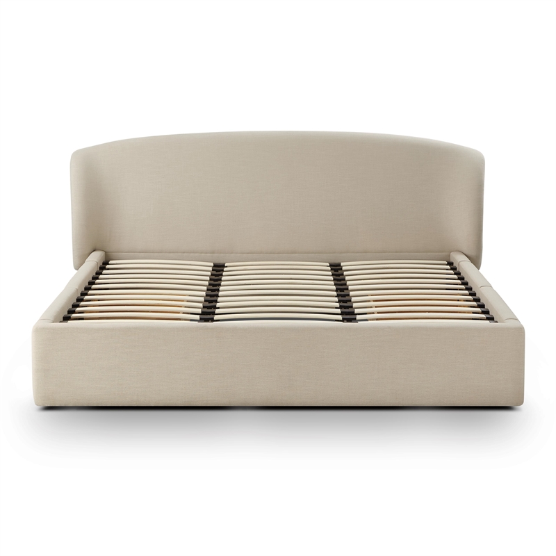 Pemberly Row Contemporary Taupe Upcycled Linen King Storage Bed