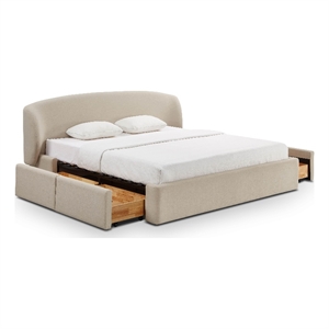 Pemberly Row Contemporary Taupe Upcycled Linen King Storage Bed