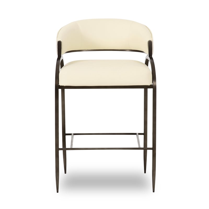 Pemberly Row Cream Vegan Leather and 2-Tone Jacquard Counter Stool