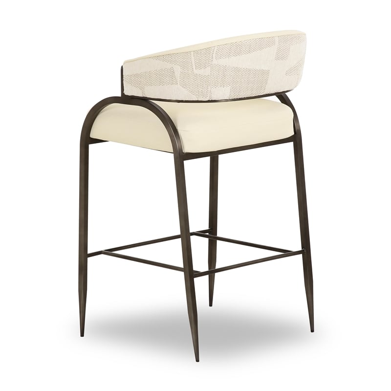 Pemberly Row Cream Vegan Leather and 2-Tone Jacquard Counter Stool