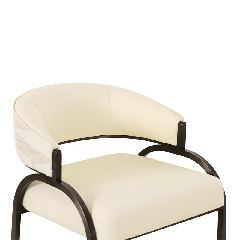Pemberly Row Cream Vegan Leather and 2-Tone Jacquard Counter Stool