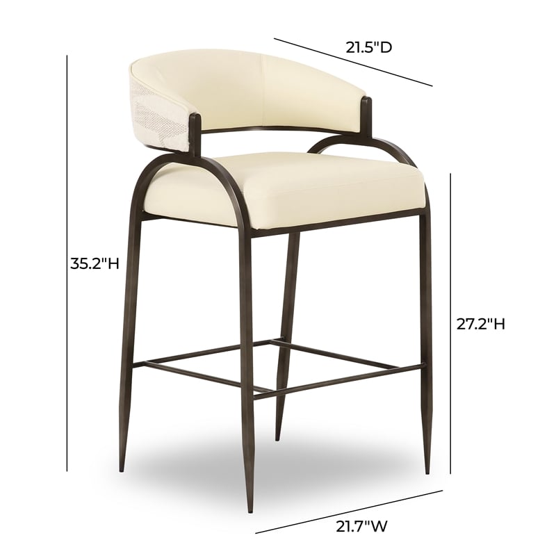 Pemberly Row Cream Vegan Leather and 2-Tone Jacquard Counter Stool