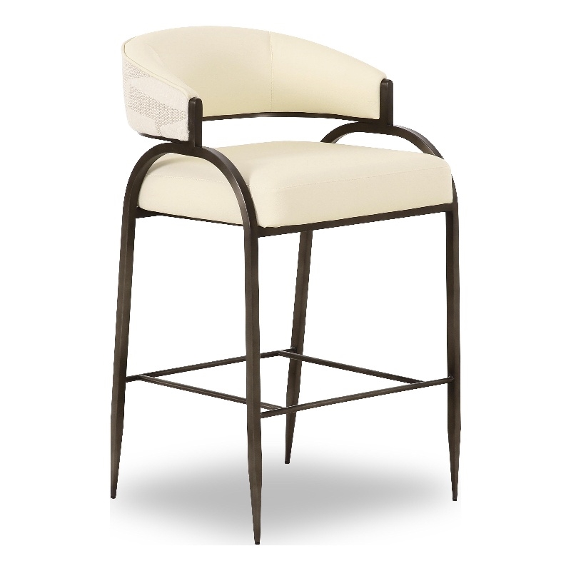 Pemberly Row Cream Vegan Leather and 2-Tone Jacquard Counter Stool