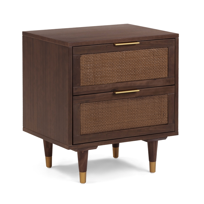 Pemberly Row Contemporary Dark Chocolate Brown 2 Drawer Nightstand