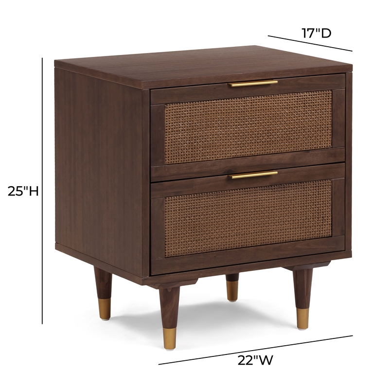 Pemberly Row Contemporary Dark Chocolate Brown 2 Drawer Nightstand