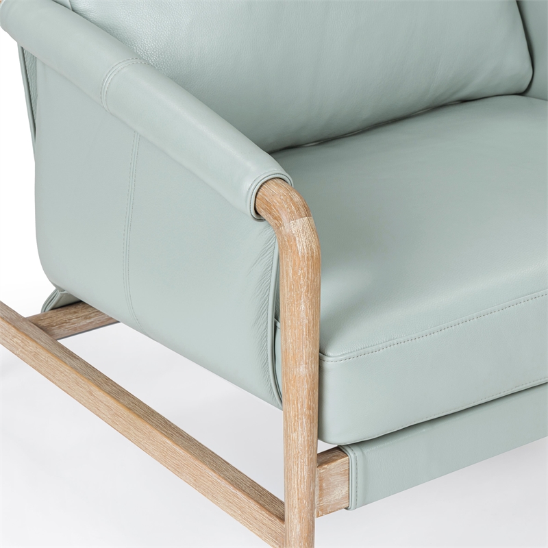 Pemberly Row Contemporary Accent Blue Genuine Leather Accent Chair