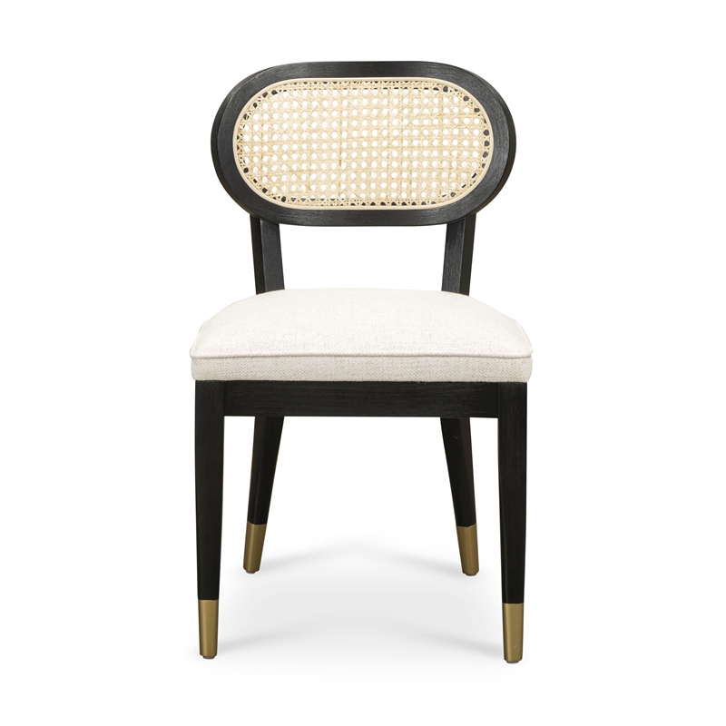 Pemberly Row Contemporary Black Dining Chair in Cream Performance Linen