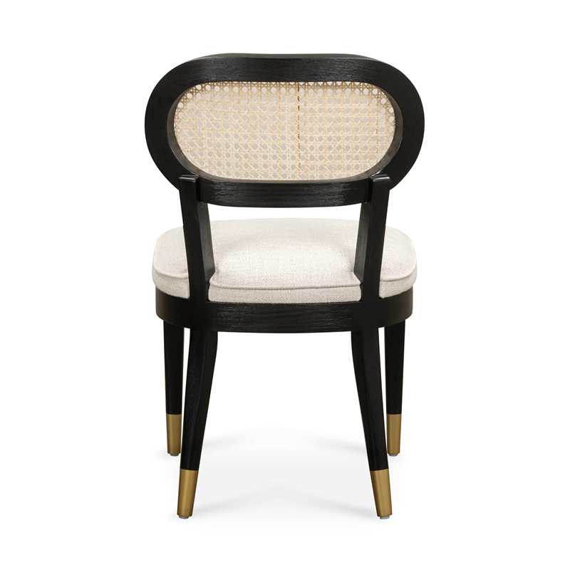 Pemberly Row Contemporary Black Dining Chair in Cream Performance Linen