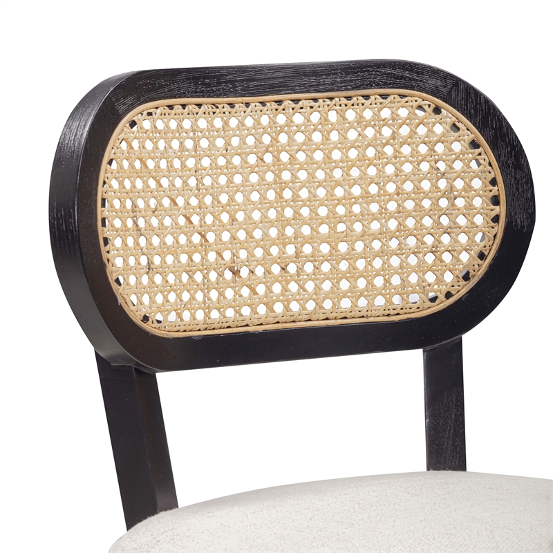 Pemberly Row Contemporary Black Dining Chair in Cream Performance Linen