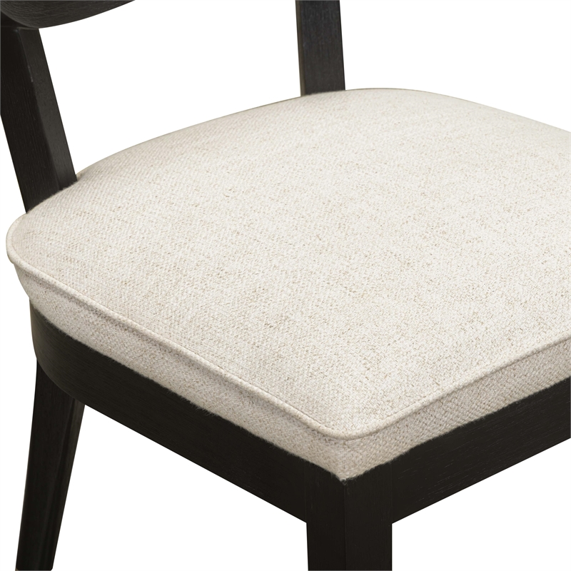 Pemberly Row Contemporary Black Dining Chair in Cream Performance Linen