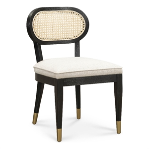 Pemberly Row Contemporary Black Dining Chair in Cream Performance Linen
