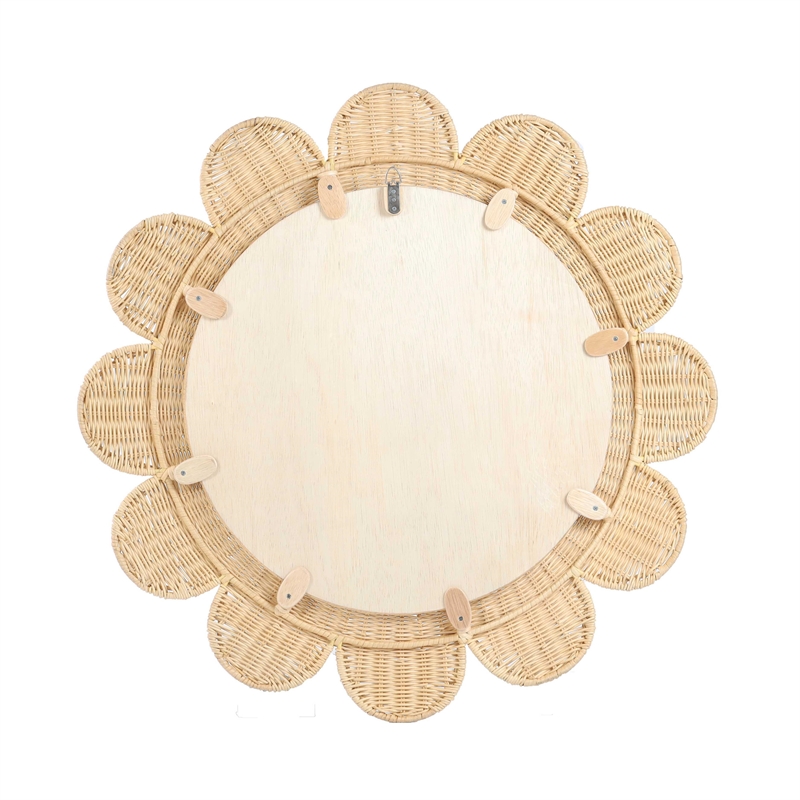 Pemberly Row Contemporary Accent Natural Rattan Round Mirror