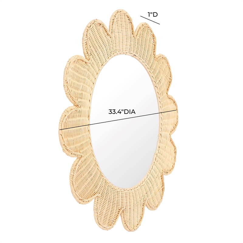 Pemberly Row Contemporary Accent Natural Rattan Round Mirror