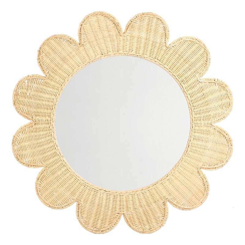 Pemberly Row Contemporary Accent Natural Rattan Round Mirror