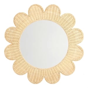 Pemberly Row Contemporary Accent Natural Rattan Round Mirror