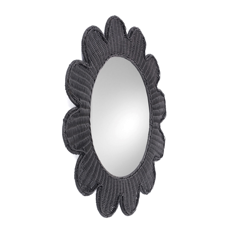 Pemberly Row Handmade Contemporary Accent Black Rattan Round Mirror