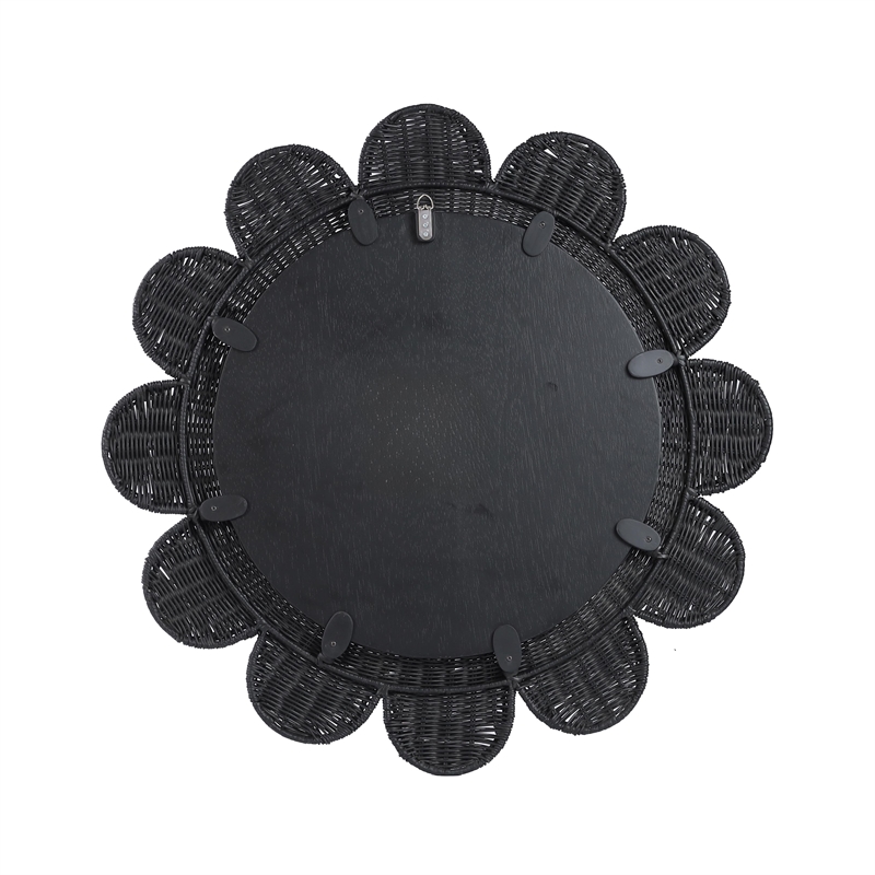 Pemberly Row Handmade Contemporary Accent Black Rattan Round Mirror