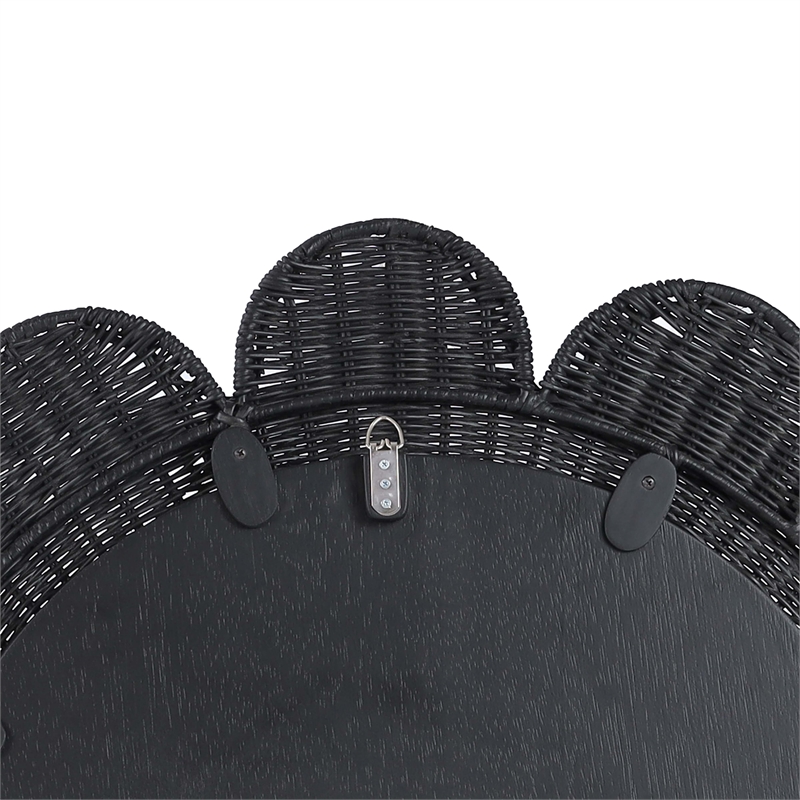 Pemberly Row Handmade Contemporary Accent Black Rattan Round Mirror