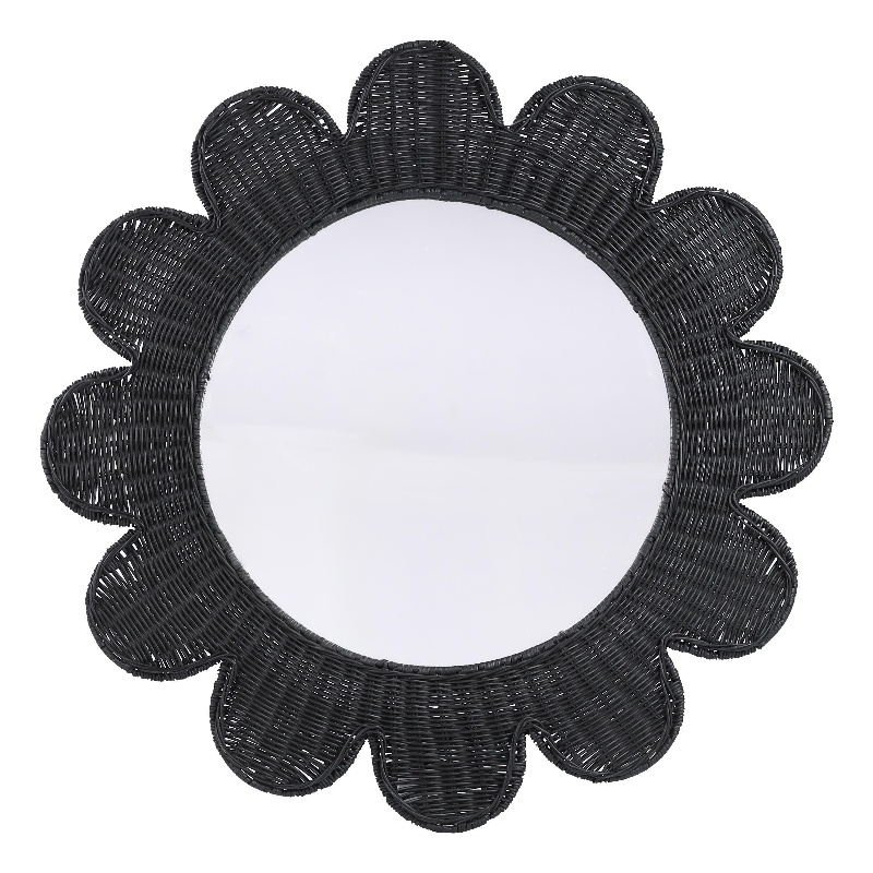 Pemberly Row Handmade Contemporary Accent Black Rattan Round Mirror