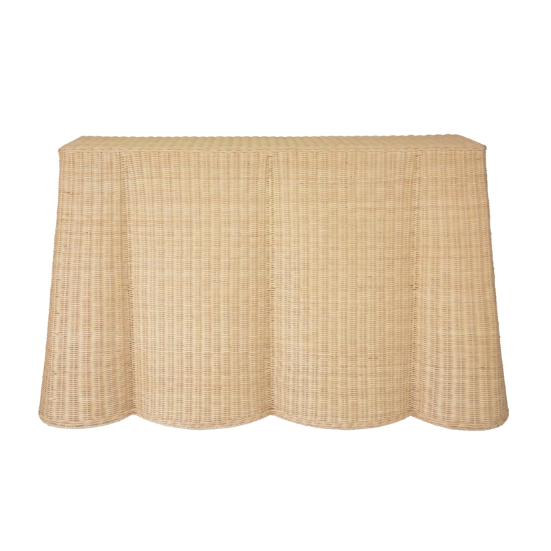 Pemberly Row Contemporary Accent Natural Rattan Console Table