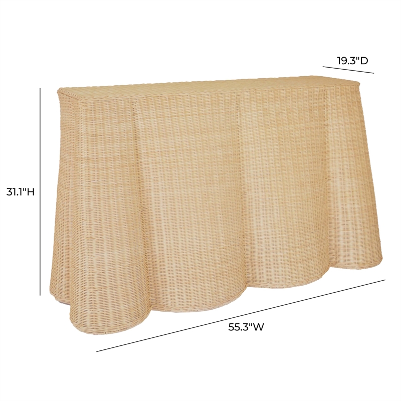 Pemberly Row Contemporary Accent Natural Rattan Console Table