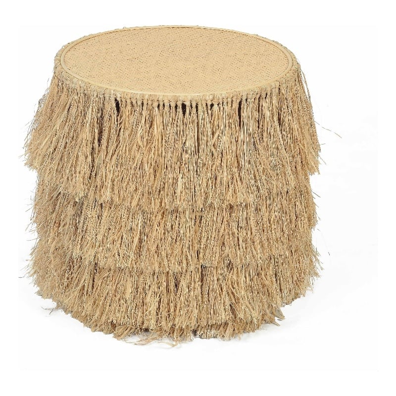 Pemberly Row Contemporary Accent Natural Rattan Round End Table