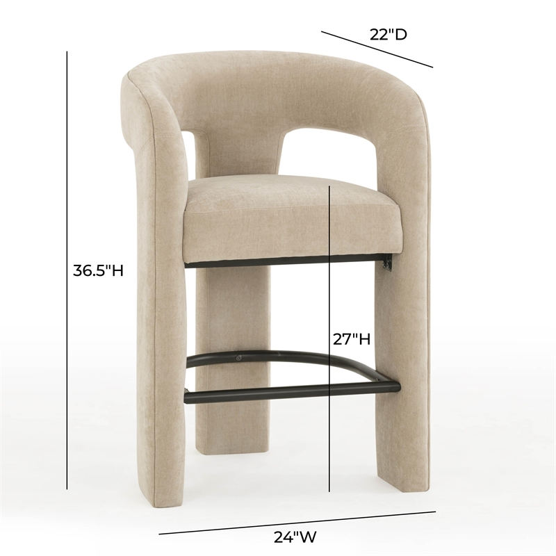 Pemberly Row Contemporary Taupe Performance Chenille Counter Stool