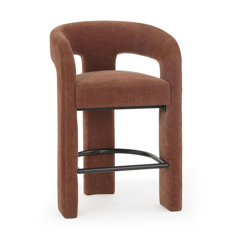 Pemberly Row Contemporary Rust Red Performance Chenille Counter Stool