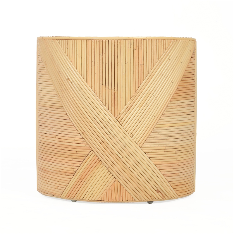 Pemberly Row Contemporary Accent Natural Rattan Cross Side Table