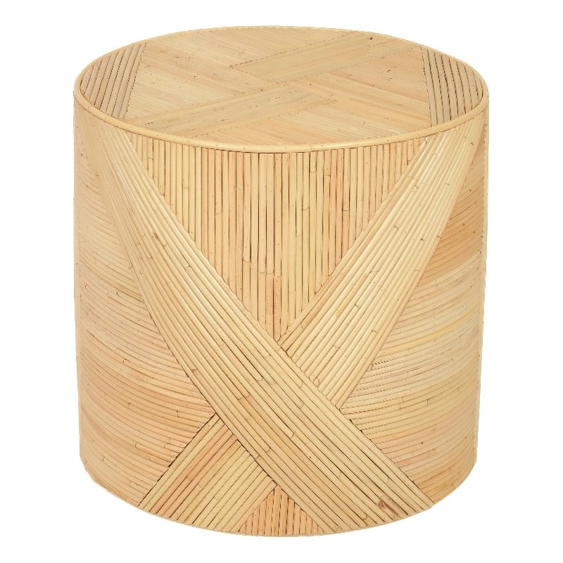 Pemberly Row Contemporary Accent Natural Rattan Cross Side Table