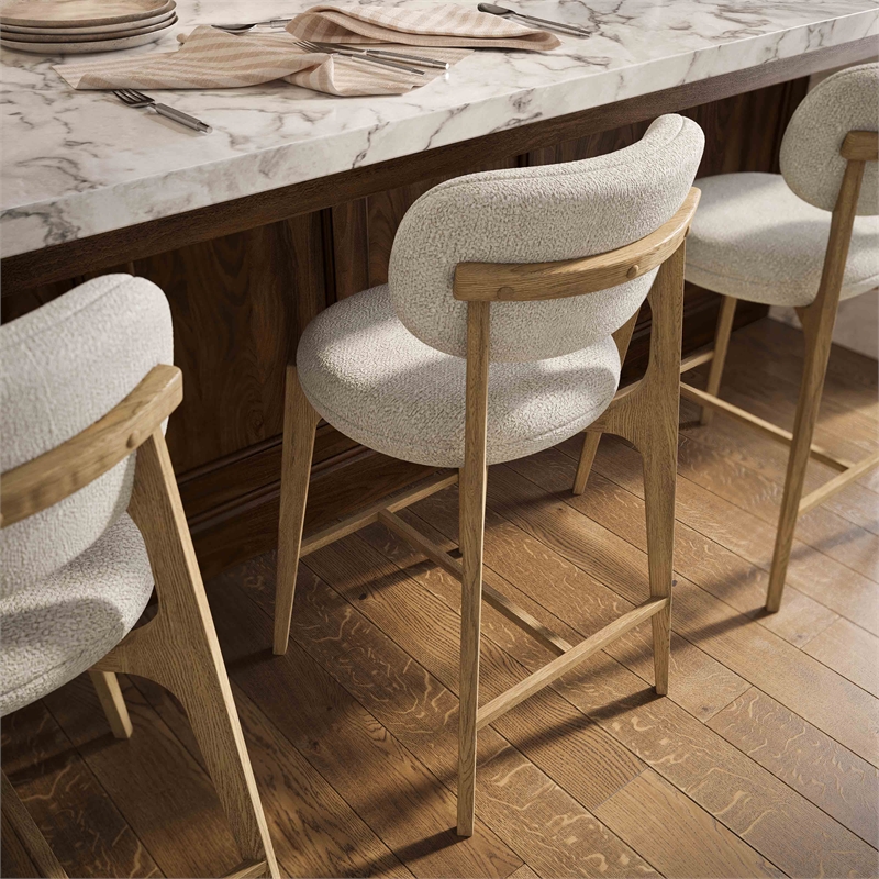 Pemberly Row Contemporary Cream Performance Fabric Counter Stool