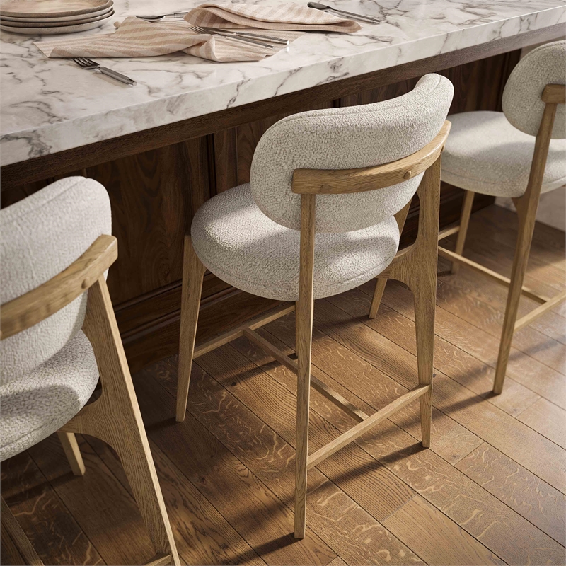 Pemberly Row Contemporary Cream Performance Fabric Counter Stool