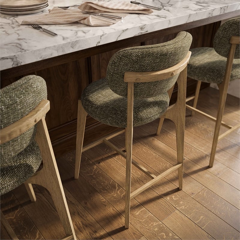 Pemberly Row Contemporary Green Performance Fabric Counter Stool