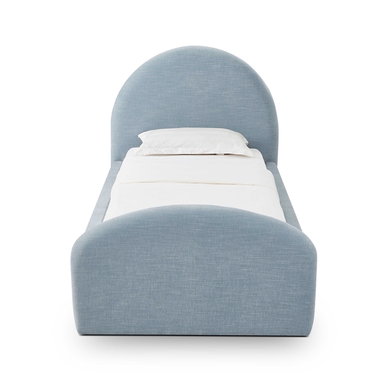 Pemberly Row Contemporary Moon Blue Chenille Twin Trundle Bed