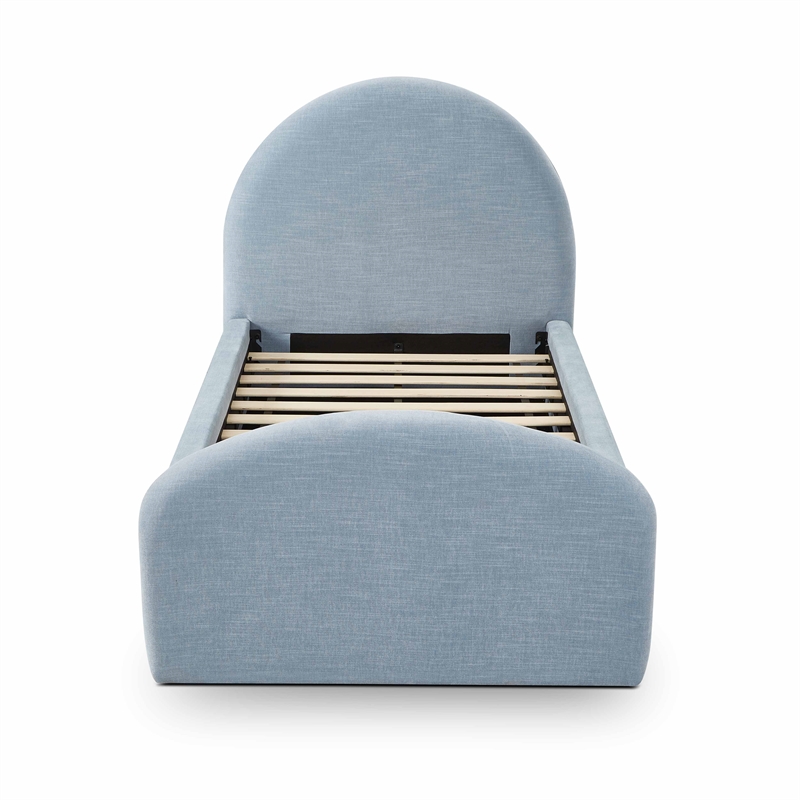 Pemberly Row Contemporary Moon Blue Chenille Twin Trundle Bed