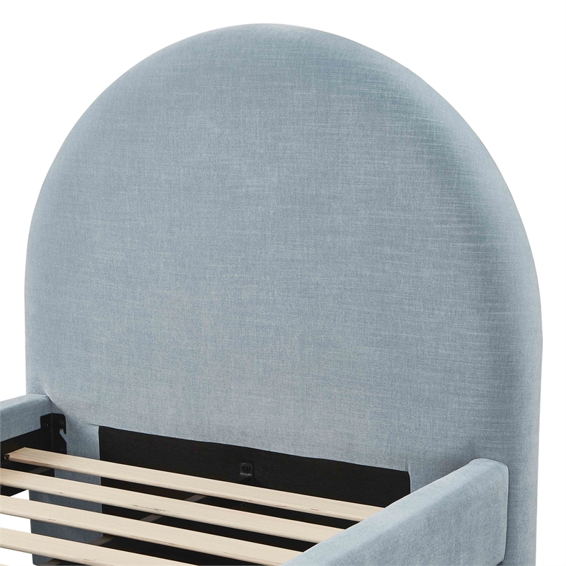 Pemberly Row Contemporary Moon Blue Chenille Twin Trundle Bed