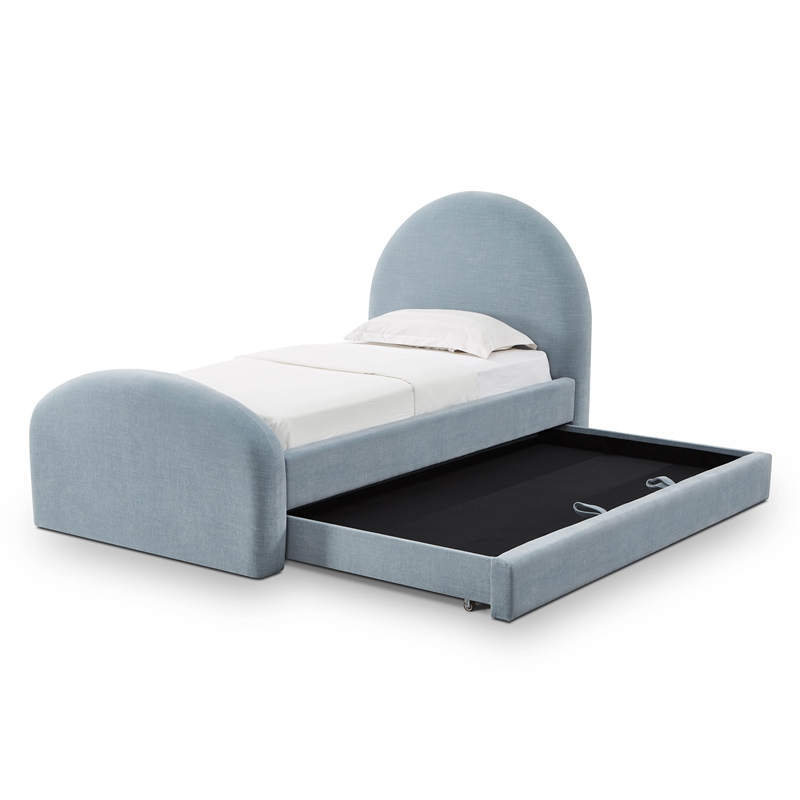 Pemberly Row Contemporary Moon Blue Chenille Twin Trundle Bed