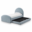 Pemberly Row Contemporary Moon Blue Chenille Twin Trundle Bed