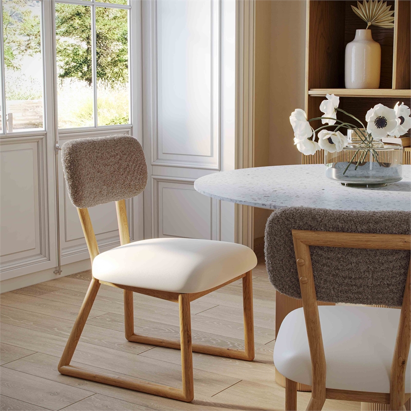 Pemberly Row Cream Vegan Leather and Gray Vegan Shearling Dining Chair