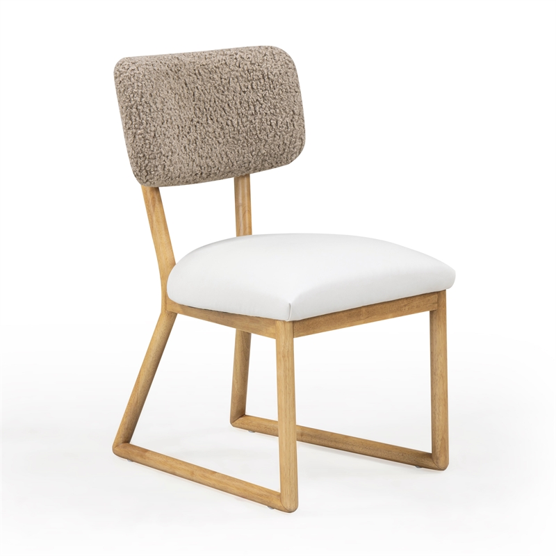 Pemberly Row Cream Vegan Leather and Gray Vegan Shearling Dining Chair