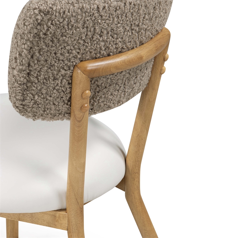 Pemberly Row Cream Vegan Leather and Gray Vegan Shearling Dining Chair