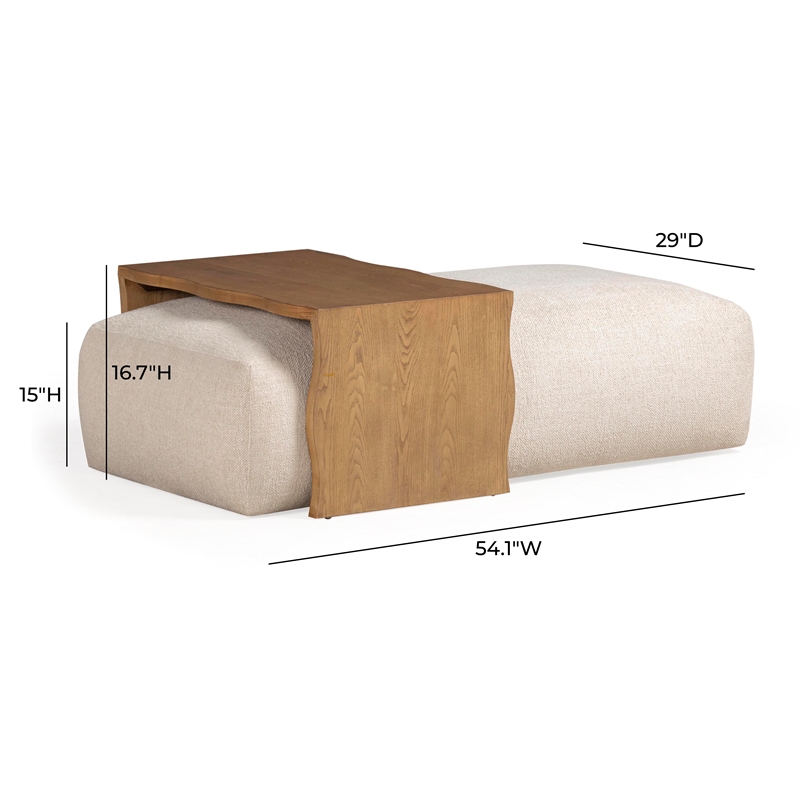 Pemberly Row Cream Performance Basketweave Ottoman with Bridge Table