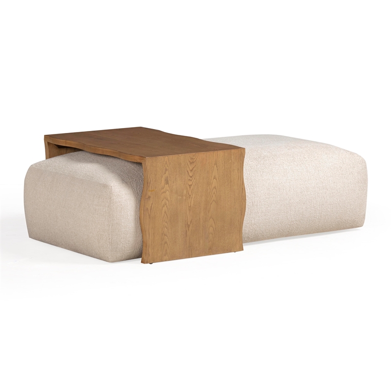 Pemberly Row Cream Performance Basketweave Ottoman with Bridge Table