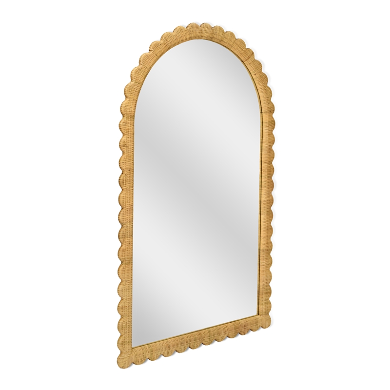 Pemberly Row Contemporary Jumbo Natural Rattan Arched Wall Mirror
